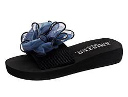 Cheerlife Damen flach Pantoletten mit Schleife Sommer Sandalen Badelatschen Größe Freizeitschuhe Strandschuhe XL Blau 37 von Cheerlife