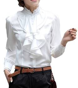Cheerlife Damenluse Eleganter Top T-Shirt geblümten Spitzen-Einsatz Langarmshirt Spitzenshirt Bluse Shirt Tunika Hemd 2XL Weiß von Cheerlife