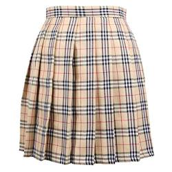 Cheerlife Mädchen Damen Faltenröcke Kariert Röcke Minirock kurz Skirt Schuluniform Cosplay Rock XXL Aprikose von Cheerlife