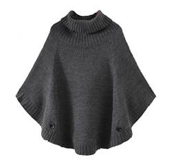 Cheerlife Mädchen Damen Grobstrick Poncho Pullover Strick Cape Umhang Fledermaus Sweater Top Strickpullover Rollkragen Grau von Cheerlife