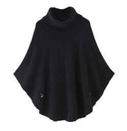 Cheerlife Mädchen Damen Strick Poncho Cape Rundhals/Rollkragen Pullover Strickpullover Strickponcho Grobstrick Fledermaus Pulli Sweater Top (Schwarz) von Cheerlife