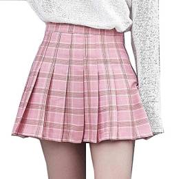 Cheerlife Mädchen Damen süße Prinzessin Büste Rock Plissee Schuluniform Hosenröcke Kariert Faltenröcke Minirock XL Rosa von Cheerlife