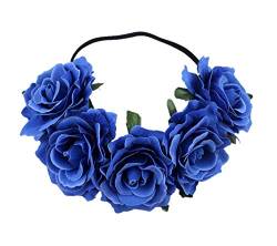 Cheerlife Rosen Blumen-Stirnband Blumenkranz Urlaub Hochzeit Festivals Haarkranz Blumenkrone (Dunkelblau) von Cheerlife