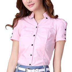 Cheerlife Sommer Damen Bluse Kurzarm V-Ausschnitt Hemdblusen Hemd Slim Fit OL Business Tunika Oberteil S Rosa von Cheerlife