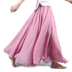 Cheerlife Vintage Damen Sommerrock Elastische Bund Rock Faltenrock Strandkleid Lang einfarbig 90cm Rosa von Cheerlife