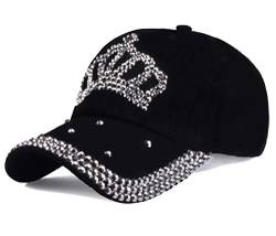 Cheerlife Damen Jeans Baseball Cap Verstellbar Baseballmütze mit Strass Kappe Glitzer Sonnenhut Hip Hop Hut für Outdoor Sport Reisen (Schwarz) von Cheerlifee