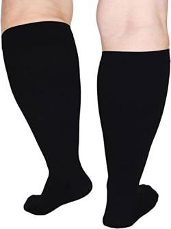 Cheeroyal 1 Double Plus Size Kompressionssocken für Männer und Frauen 20-30mmhg Extra Size Weites Kalb und Kniestrümpfe unterstützen den Zyklus (2XL, black) von Cheeroyal