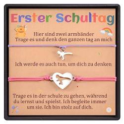 CheersLife 2 Pcs Erster Schultag Armband Geschenke, Dinosaurier Armbänder Set für Mama Tochter, verstellbare Mama und mir Schmuck Zurück zu Schule Armband Geschenke für Mädchen Jungen (Rose rot&lila) von CheersLife