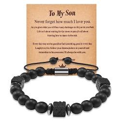 CheersLife Armband Herren Perlen für Meinen Sohn Herren Armband Männer Perlenarmband Herren Schwarz Armkette Herren 8mm Verstellbares Onyx Lavastein Armband Geburtstagsgeschenk Weihnachten von CheersLife