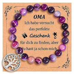 CheersLife Oma Armband,Lebensbaum Naturstein Damen Armband,Oma Geschenk, Weihnachten Geburtstag Muttertag Geschenk für Großmutter Lila von CheersLife