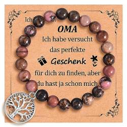 CheersLife Oma Armband,Lebensbaum Naturstein Damen Armband,Oma Geschenk, Weihnachten Geburtstag Muttertag Geschenk für Großmutter Roter Bohnen von CheersLife