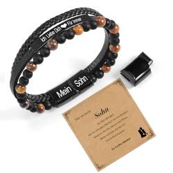 CheersLife Sohn Armband Geschenke für Sohn Edelstahl Lederarmband Gravur Meinen Sohn Geburtstagsgeschenk für Sohn Motivationsgeschenk Weihnachtstag An Meinen Sohn Inspiration Schmuck für Männer von CheersLife