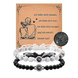 CheersLife Valentinstag Geschenke Für Ihn Partnerarmbänder Paare Geschenk Pärchen Armband Projizierten Stein Ich Liebe Dich in 100 Sprachen Valentinstag Geschenke für Ehemann Ehefrau 2PCS von CheersLife