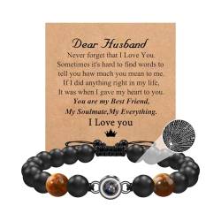 CheersLife Valentinstag Geschenke für männer 8mm Perlenarmband aus Onyx Natursteinperlen Tigerauge ICH LIEBE DICH Projektionsstein 100 Sprache Armband Partner Geschenke für ihn Geschenk für Ehemann von CheersLife