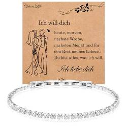 CheersLife Valentinstag Geschenke für sie Ideen Damen Tennisarmband Damen mit Weißen Zirkonia Tennis Armband Damen 3mm Armband Glitzer Damen Geburtstag Jahrestag Geschenke für Ehefrau Frauen von CheersLife