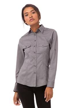 Chef Works Damen Pilotenshirt Hemd mit Button-Down-Kragen, GRAU, Klein von Chef Works