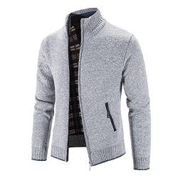 Chejarity Herren Classic Strickjacke Cardigan Feinstrick Winterpullover mit Stehkragen und Reißverschluss Männer Zipper Hoodie-Pullover Übergangsjacke Wintermantel (Grau, M) von Chejarity