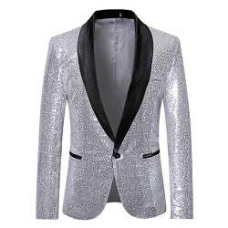 Chejarity Herren Gold Pailletten Sakko Slim Fit Anzug Jacke Leistung Kleidung Glitzer Casual Blazer für Business Hochzeit Freizeit Smokingjacke Anzugjacke Smoking Männer Sportjacke von Chejarity