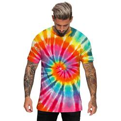 Chejarity Herren Neon Sommer T-Shirt Crew Neck Tee Tops Rundhals Kurzarmshirt Baumwolle T-Shirt Männer Regenbogen Farbe Tshirt Oberteile Top von Chejarity