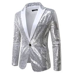 Chejarity Herren Pailletten Sakko Gold Glitzer Performance-Kostüm Sportlich Nachtclub Gastgeber Emcee Leistung Anzug Jacke für Business Freizeit Stretch Jackett für Hochzeit und Party Anzugjacke von Chejarity