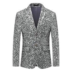 Chejarity Herren Pailletten Sakko Gold Glitzer Performance-Kostüm Sportlich Nachtclub Gastgeber Emcee Leistung Anzug Jacke für Business Freizeit Stretch Jackett für Hochzeit und Party Anzugjacke von Chejarity