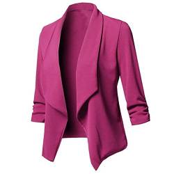 Damen Offene Blazer Business Casual Cropped Blazerjacke 3/4 Ärmel kurz Leicht Jacke Mantel Strickjacke Cardigan, Pink, weinrot, weiß, schwarz, marineblau, militärgrün, rosa, lila, khaki S-5XL von Chejarity