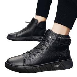 Herren Motorrad Stiefelette Schnürstiefel Klassische Chelsea Boots Biker Freizeitschuhe Men's Britischen Stil Große Größe Trend High-Top Gepolstert Warm Casual Leder Kurze Stiefel Bequem Stiefeletten von Chejarity