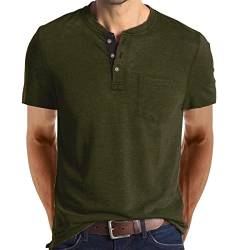 Kurzarmshirt Herren Basic Henley Tshirt mit Grandad-Ausschnitt Shortsleeve Männer Rundhals Lässige T-Shirt Oversize Oberteile Tops mit Knöpfen und Brusttasche von Chejarity