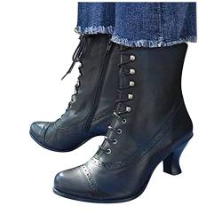 Stiefeletten Damen, Frauen Stiefel Viktorianische Vintage Gothic Schnürung Lederstiefel Spitz Klassische Halbschaft Stiefelette Mittelalterliche Retro Knöchelstiefel Hochzeit Oktoberfest Ankle Boots von Chejarity