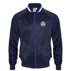 Chelsea FC Herren Retro-Trainingsjacke - Reißverschluss - Polyester - Dunkelblau mit gestreiftem Kragen - XL von Chelsea
