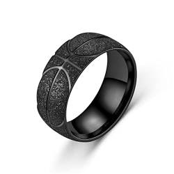 Chengxun Edelstahl Basketball Muster Ring Geschenk für Männer Frosted Stripe Ringe Sport Hip Hop Punk (schwarz, 9) von Chengxun