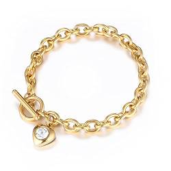 Chengxun Edelstahl-Kettenarmband Pfirsichherz Liebe Diamant vergoldet Armband für Frauen von Chengxun