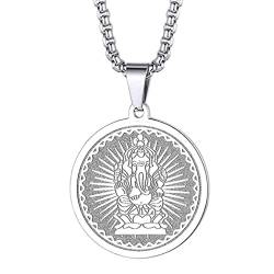 Chengxun Herren 316L Edelstahl Indische Mythologie Hindu Gott Lord Ganesha Halskette für Männer Frauen Schutz Wächter Medaillon Okkulter Schmuck Talisman Amulette Geschenke (Edelstahl) von Chengxun