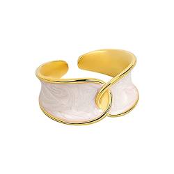 Chengxun Leichter luxuriöser Emaille-Ring mit weißer Epoxidharzöffnung verstellbar goldener Ring Damen Partyschmuck von Chengxun