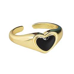 Chengxun Schlichter schwarzer Epoxid-Ring mit Herzöffnung, verstellbarer Ring, herzförmig, Partyring, goldener Ring, Geschenke für Mädchen von Chengxun
