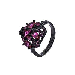 Chengxun Schwarze eingelegte rosafarbene Diamanten, verstellbare Ringe für Frauen, einfacher Zweig, Blumen-Ring, Kupfer von Chengxun
