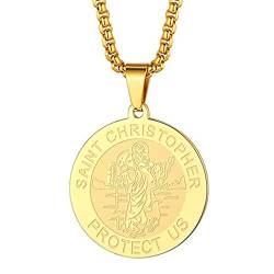 Herren Heiliger Christophorus Anhänger Halskette das Siegel der sieben Erzengel Religiöser Medaillon Modeschmuck für Männer und Frauen Jungen Edelstahl christliches Geschenk von Chengxun