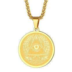 Illuminati-Halsketten für Männer und Frauen, alle sehend, Auge der Vorsehung, Anhänger, Münze, okkultes, esoterisches Medaillon, religiöser Unisex-Schutz, Schmuck, Talisman, Amulette, Geschenke (229G) von Chengxun