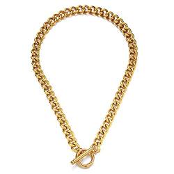 Ins Minimalistische Halskette aus Edelstahl, gedreht, dick, OT-Schnalle, Halskette, 18 Karat vergoldet, Schlüsselbeinkette, Hip-Hop-Schmuck (Gold) von Chengxun