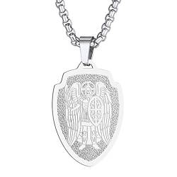 St. Michael Anhänger Halskette das Siegel der sieben Erzengel Heiliger Michael Religiöser Medaillon Modeschmuck für Männer und Frauen Jungen Edelstahl von Chengxun