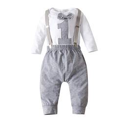 Chennie Baby Jungen 1. Geburtstag Outfits Fliege Strampelanzug Strumpfhose Gentleman Kleidung Set für Fotofotografie (Grau, 12-18 Monate) von Chennie