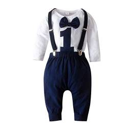 Chennie Baby Jungen 1. Geburtstag Outfits Fliege Strampelanzug Strumpfhose Gentleman Kleidung Set für Fotofotografie (Navy blau, 18-24 Monate) von Chennie