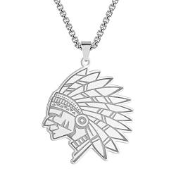 Chereda Indianer-Halskette mit Anhänger für Männer und Frauen, Edelstahl-Halskette, Schmuck, Edelstahl, Ohne Edelstein von Chereda
