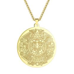 Chereda Maya-Kalender Amulette Anhänger Halskette für Damen Herren Vintage Talisman Schmuck 316L Edelstahl Halsketten, Edelstahl, Ohne Edelstein von Chereda