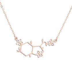 Chereda Serotonin-Molekül mit Blumen-Anhänger, Halskette für Frauen, Chemie, Wissenschaft, Schmuck, geometrische Halskette, Geschenk, Edelstahl von Chereda