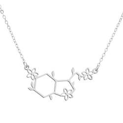 Chereda Serotonin-Molekül mit Blumen-Anhänger Halskette für Frauen Chemie Wissenschaft Schmuck Geometrische Halskette Geschenk, Edelstahl von Chereda