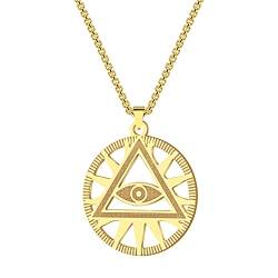 Chereda Sonnensystem Dreieck Evil Eyes Halskette Herren Damen Allsehendes Auge der Providence Illuminati Pyramide Edelstahl Halskette, Edelstahl, von Chereda