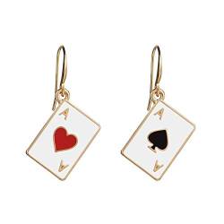 Chereda Spielkarten rote Herzen Pik Ohrringe für Frauen quadratische Haken Ohrringe für Frauen Hochzeit Verlobung exquisiter Schmuck, Silber von Chereda