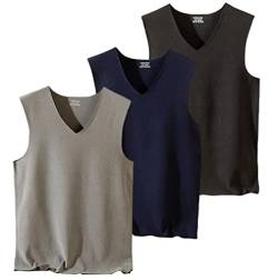 Cherish 3 Pack Herren Winter Warm Unterhemd Tank Ärmellos Dicke Thermoweste Fleece Gefüttert, Schwarz, Blau, Grau, L von Cherish