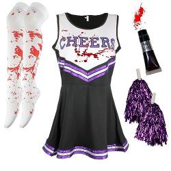 Zombie Cheerleader mit Blut und Toten Cheerleader Strümpfe für Halloween, schwarz und violett, 40 von Cherry-on-Top